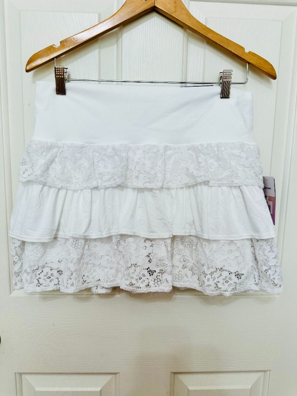 JOY LAB WHITE TIERED LACE HIGH RISE SKORT SKIRT WITH BUILT-IN SHORTS XL